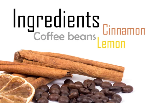 Cannelle, citron et grains de café — Photo