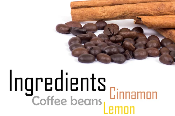 Cinnamon, lemon and coffee beans — Stock Photo, Image