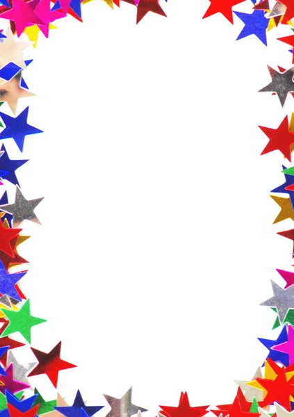 Star shaped confetti of different colors frame — Stock Photo, Image