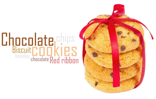 Chocolade chips cookies met rood lint — Stockfoto