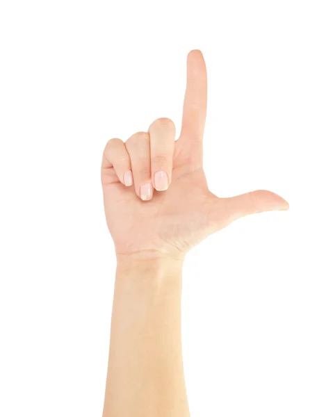 Menunjuk tangan, menyentuh atau menekan terisolasi di atas putih — Stok Foto