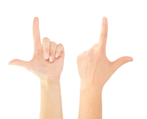 Hand pekar, röra eller trycka på isolerade på vit — Stockfoto