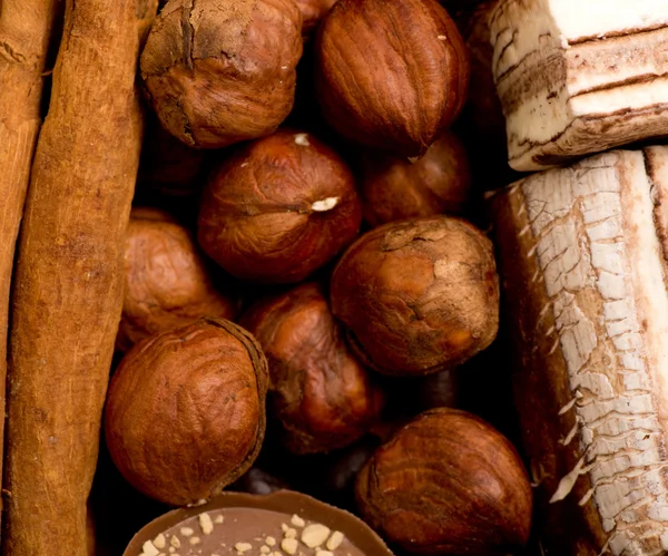 Kawa, cynamon i orzechów — Zdjęcie stockowe