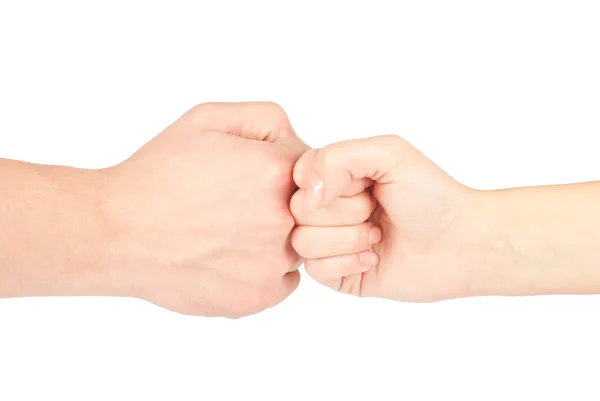 Deux mains : homme et femme, isolé sur blanc — Photo