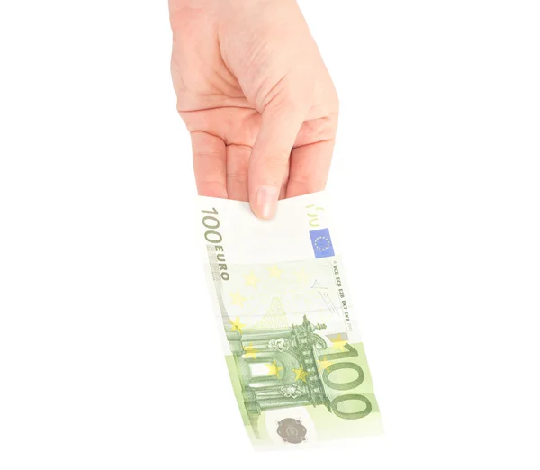 Χρήμα (ευρώ) σε χέρι απομονωμένο σε λευκό — Φωτογραφία Αρχείου