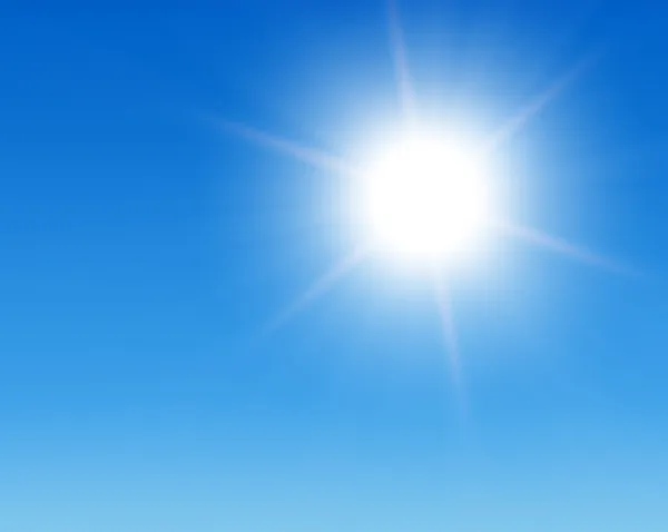 ดวงอาทิตย์ส่องแสงในท้องฟ้าสีฟ้า — ภาพถ่ายสต็อก