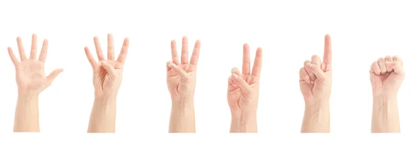 Καταμέτρηση άνθρωπος χέρια (0 έως 5) που απομονώνονται σε λευκό φόντο — Φωτογραφία Αρχείου