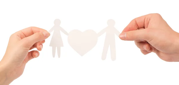 Paper family in hands isolated on a white background — Stock Photo, Image