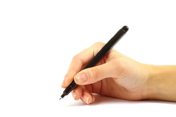 Closeup of a hand writing, on isolated on white background. Stock Image