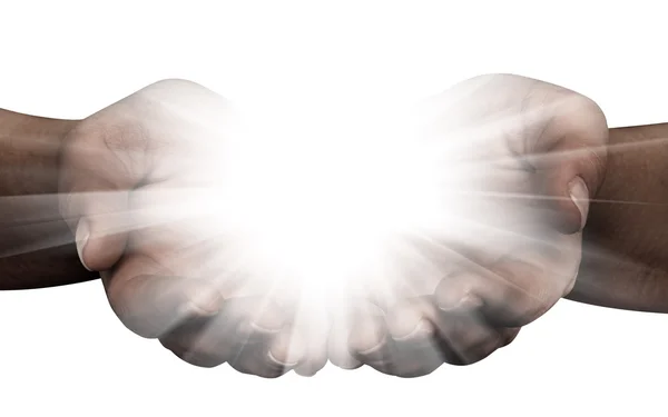Händchenhalten mit leuchtenden Lichtern — Stockfoto