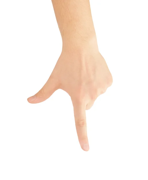 Pointant, touchant ou pressant à la main isolé sur blanc — Photo