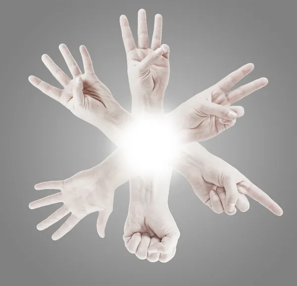 Counting man hands (0 to 5) isolated on grey background — Stock Photo, Image