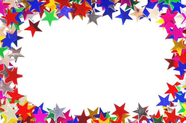 Ster vormig confetti van verschillende kleuren frame — Stockfoto