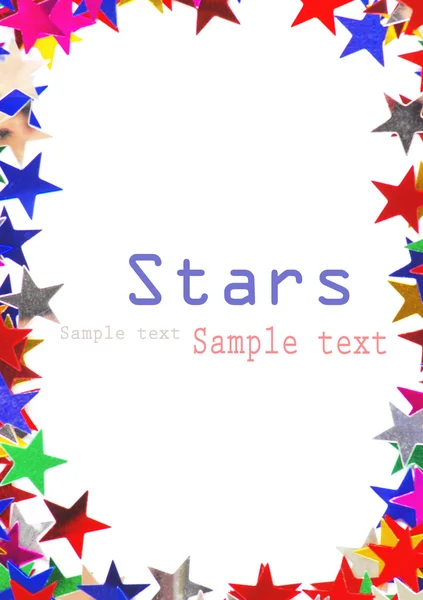 Star shaped confetti of different colors frame — Stock Photo, Image