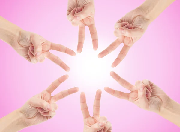 Mani di lavoro di squadra, formando la forma della stella — Foto Stock