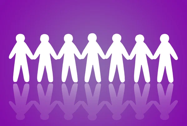 Team of paper people on violet background — Stock Photo, Image