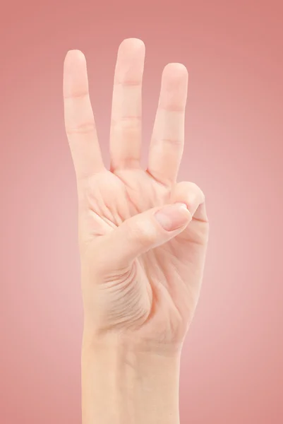 Female hands counting number three isolated on white — Stock Photo, Image