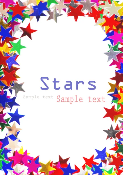 Star shaped confetti of different colors frame — Stock Photo, Image