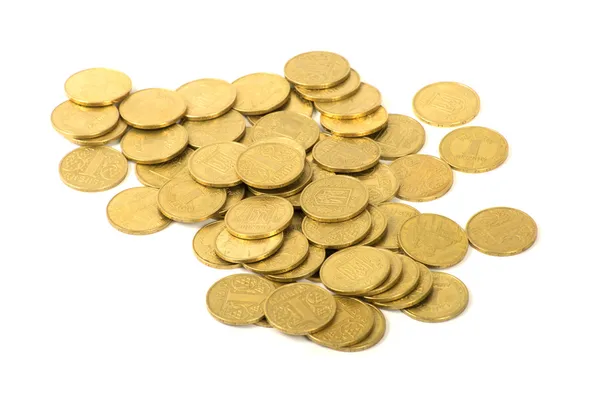 Χρυσά νομίσματα που απομονώνονται σε λευκό — Φωτογραφία Αρχείου