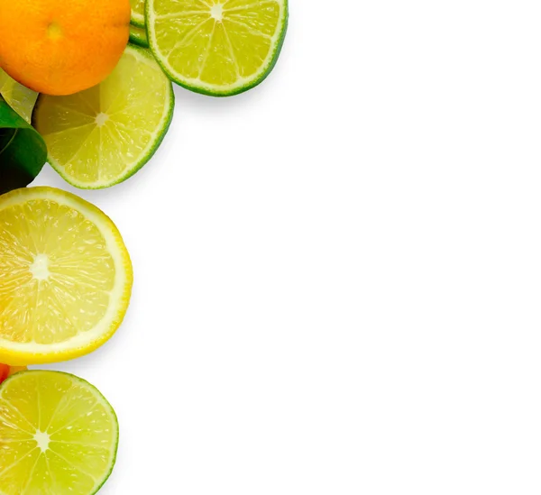 Vitamin C Overload, Stacks of sliced fruit isolated on white — Stock Photo, Image