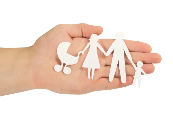 Paper family in hands isolated on white — Stock Photo, Image