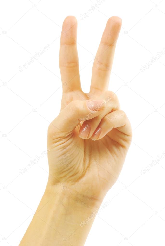 Hand with two fingers up in the peace or victory symbol.