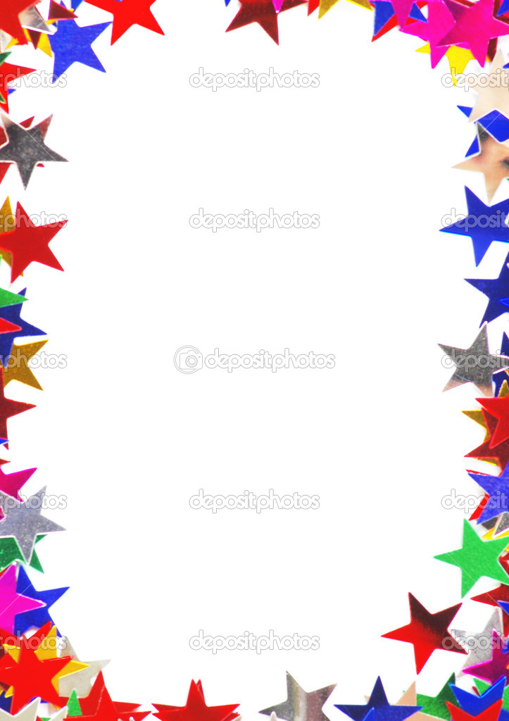 Star shaped confetti of different colors frame