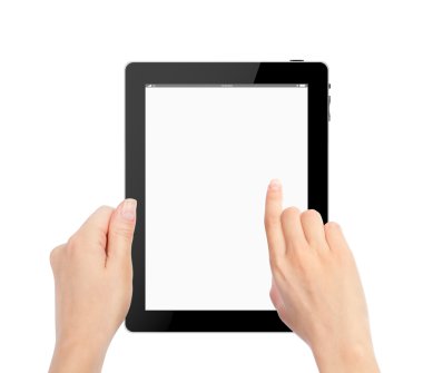 Bir tablet dokunmatik bilgisayar tutan eller