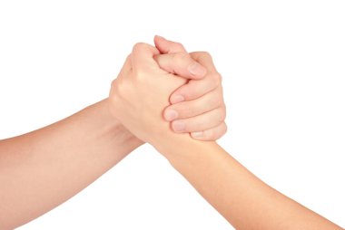 Beyaz arka plan üzerinde izole iki birleştiğinde el