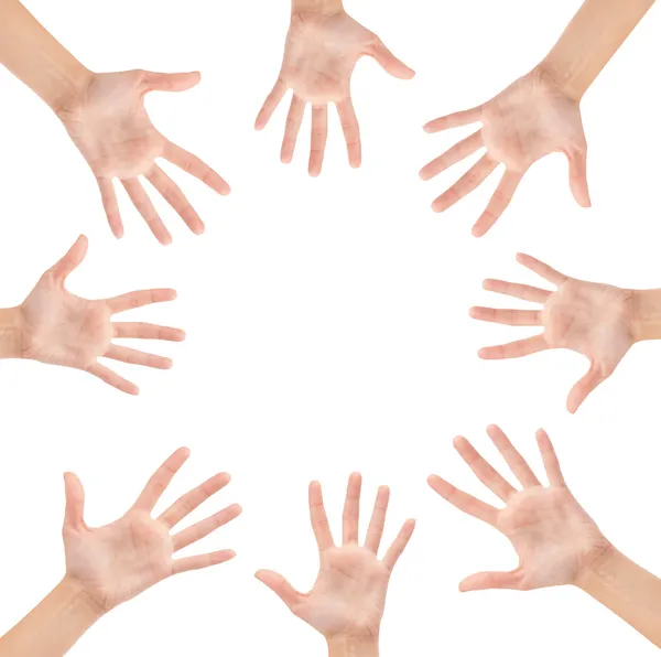 Kreis aus isolierten Händen auf weißem Hintergrund — Stockfoto