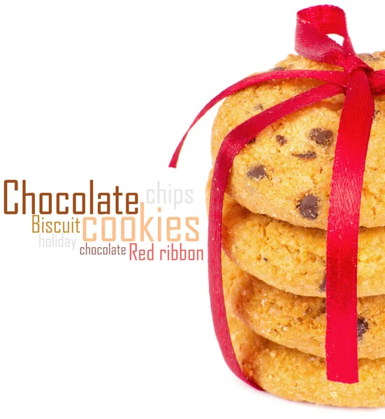 Chocolade chips cookies met rood lint — Stockfoto