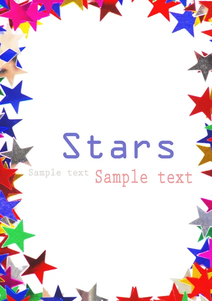 Star kształcie konfetti różne kolory ramki — Zdjęcie stockowe