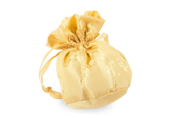 Gold christmas bag with present — Stock Photo, Image