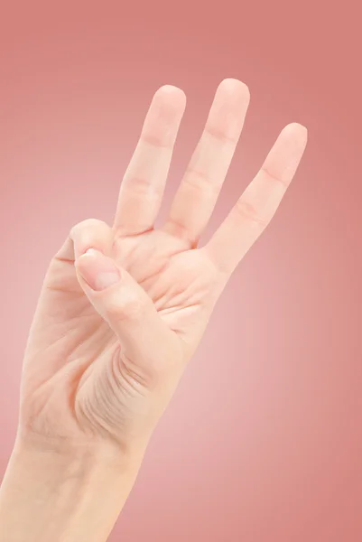 Female hands counting number three isolated on white — Stock Photo, Image