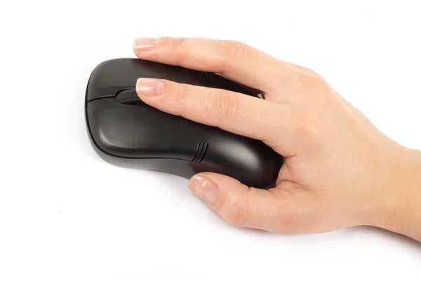 Computer mouse with hand over white — Stock Photo, Image