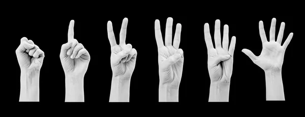 Counting woman hands (1 to 4) isolated on white background — Stock Photo, Image