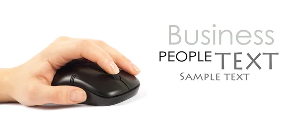 Computer mouse with hand over white — Stock Photo, Image