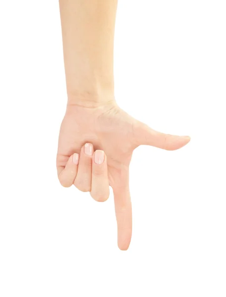 Käsin osoittava, koskettava tai puristettava eristetty valkoisella — kuvapankkivalokuva