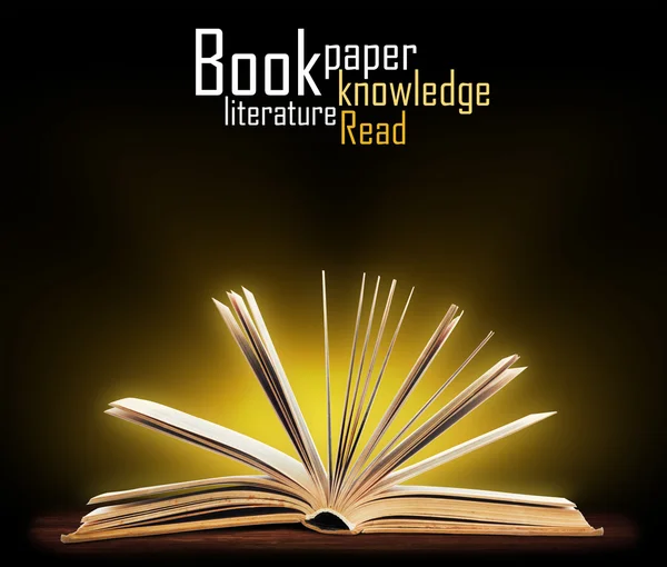 Книжка. Відкрита книга з особливим світлом. Освіта — стокове фото