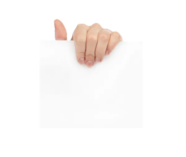 Advertising: Hand holding white empty paper — Stock Photo, Image