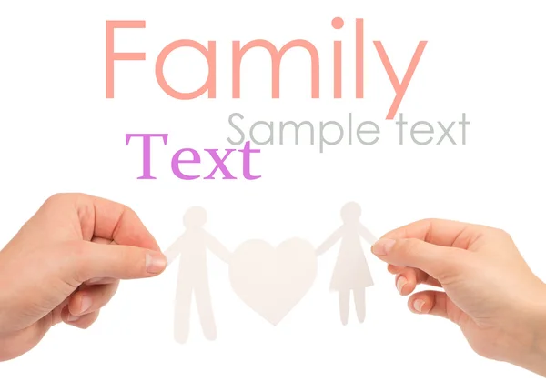 Paper family in hands isolated on a white background — Stock Photo, Image