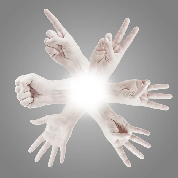 Counting man hands (0 to 5) isolated on grey background — Stock Photo, Image