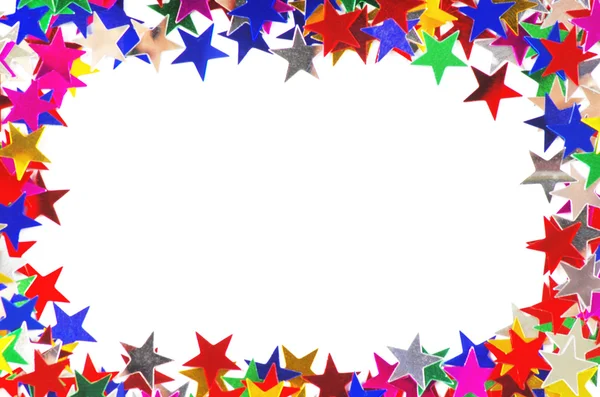 Star shaped confetti of different colors frame — Stock Photo, Image