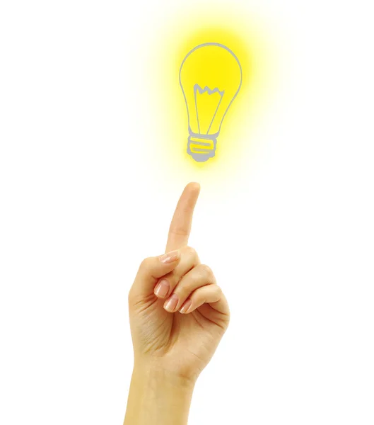 Hand with a drawing light bulb — Stock Photo, Image