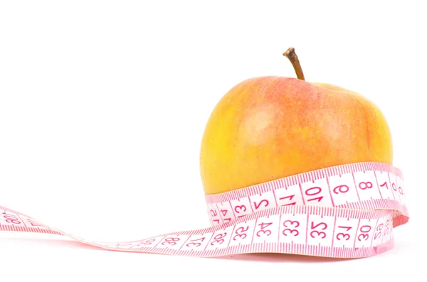 Apples measured the meter on a white — Stock Photo, Image