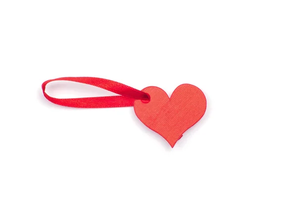 Red paper heart with rope isolated on white — Stock Photo, Image