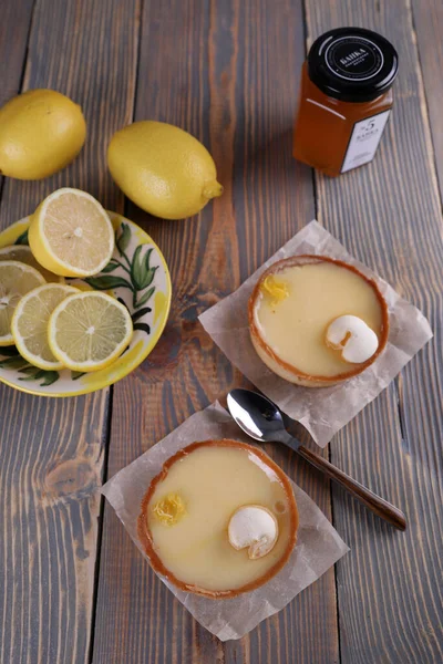 Lemon Tartlets Lemons Varente Glass Jar — Stock Photo, Image