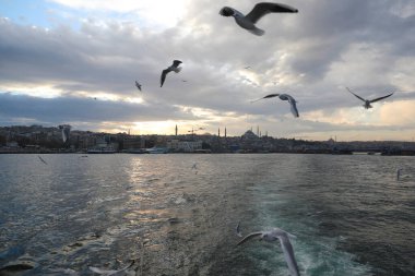 Haliç boyunca tekne gezisi, İstanbul, Türkiye, Aralık 2021.