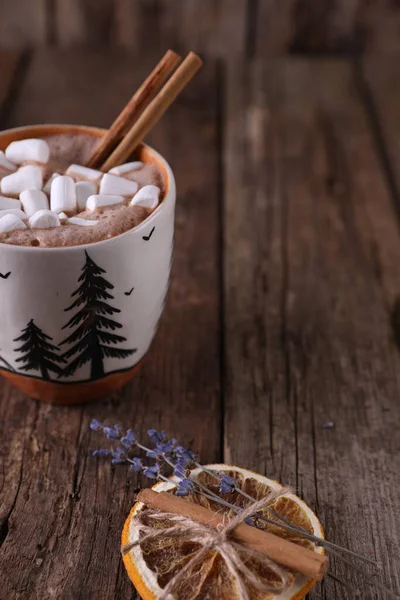 Cacao Con Marshmallow Cannella Arance Secche — Foto Stock