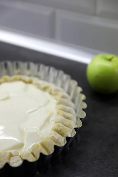 Homemade Apple Pie Sour Cream Baking Dish — Stock Photo, Image